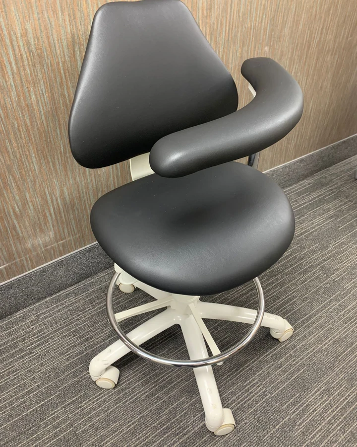 Professionally reupholstered dentist chair and dental assistant stool
