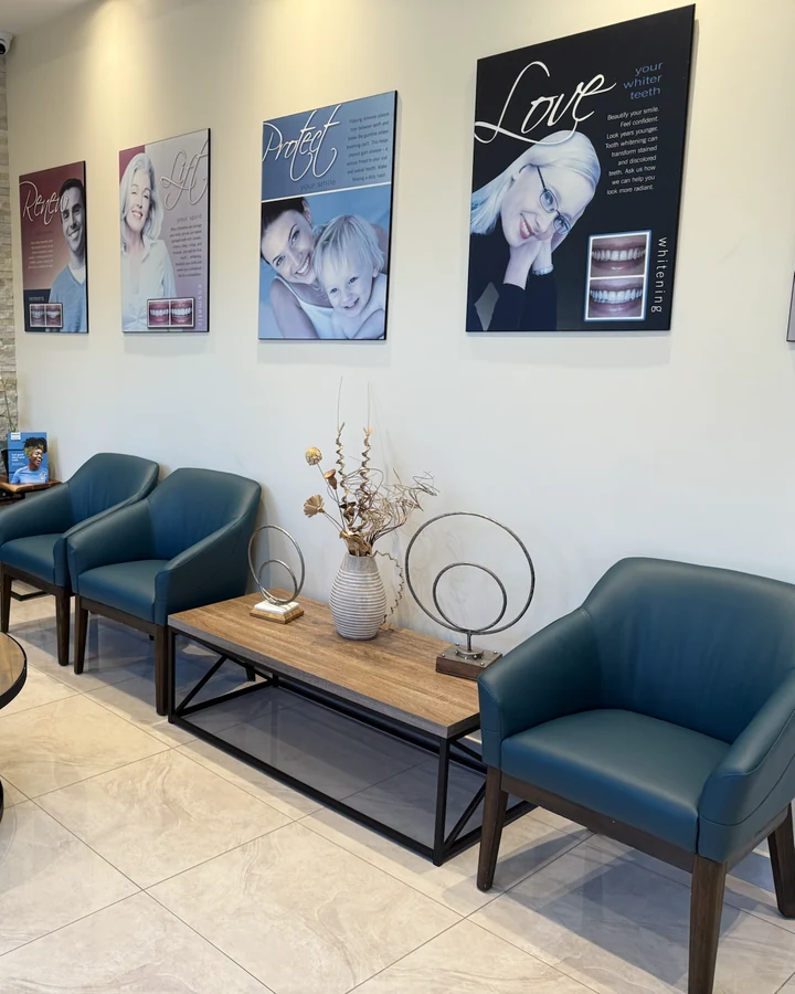 Coordinated upholstered dental seating in a professional clinic