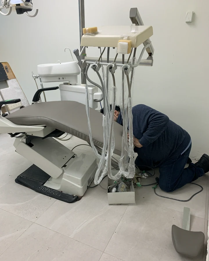 Dental chair foam and upholstery repair in progress