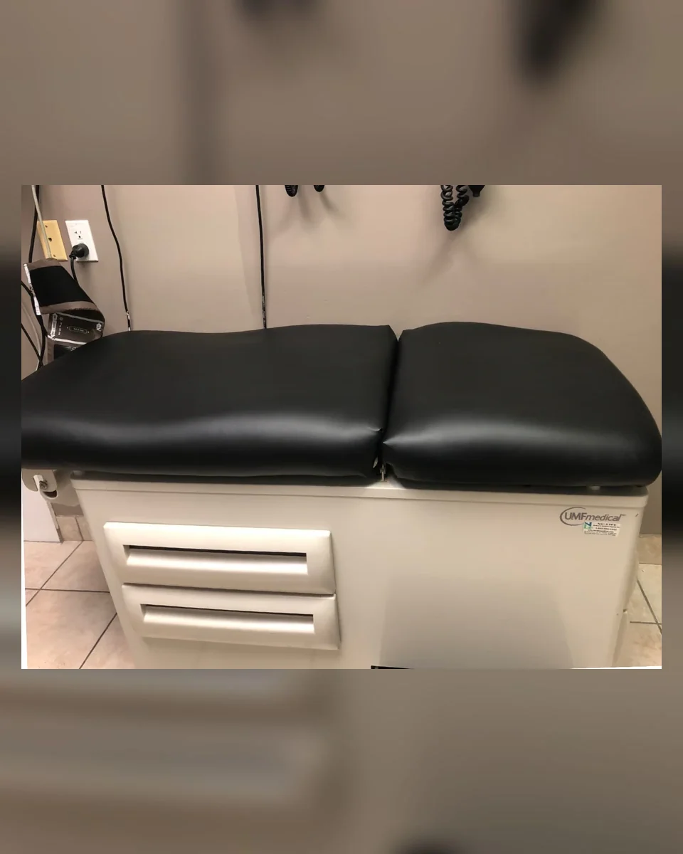 Professionally reupholstered medical examination table