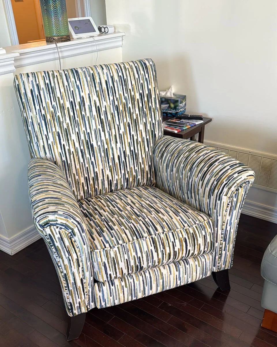Residential armchair restored by Nora’s Upholstery